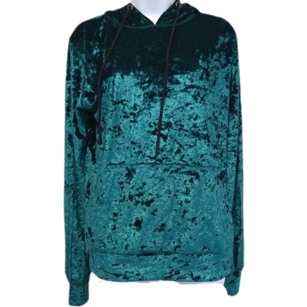 Emma & Sam Hoodie Womens XS Emerald Green Crushed Velour